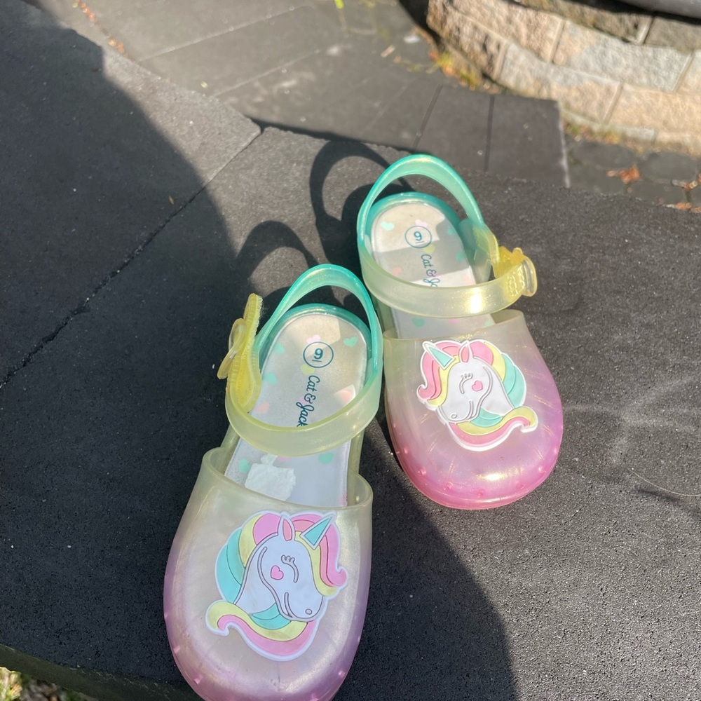 Toddler Unicorn Jelly Sandals - Pastel Pink, Green & Yellow